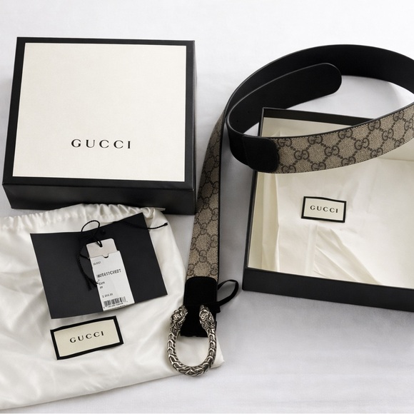 Authentic Gucci Supreme Dionysus Women’s Canvas Belt Double Tiger Head 100cm